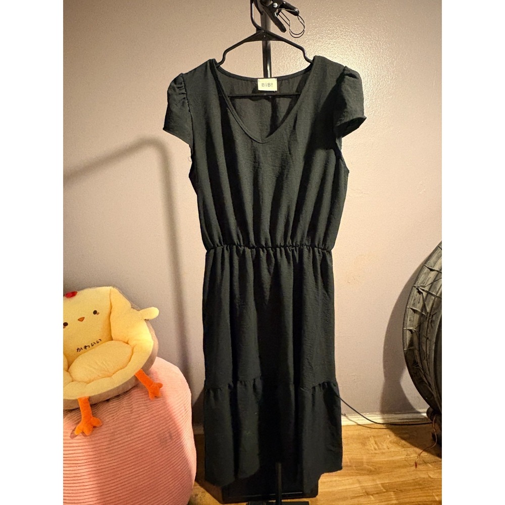 Bibi Black Dress with Elastic Waist and Ruffled Bottom Sz S